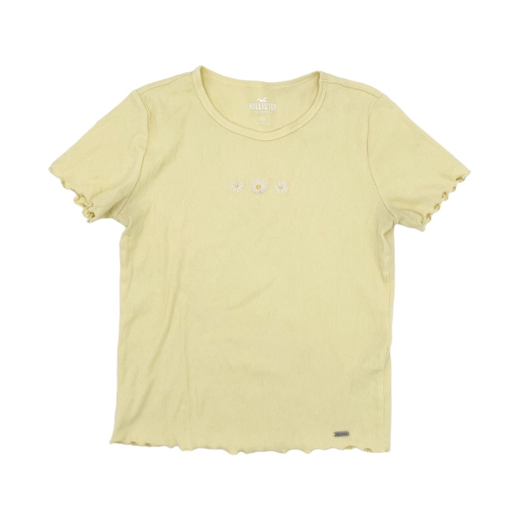 Hollister Daisy Embroidered Lettuce Hem Crop Top Baby Tee Size XS 90s Y2K Style